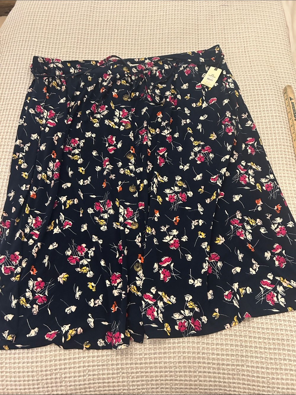 Terra & Sky Navy Floral Button-Front Skater Skirt with Pink & Yellow Accents